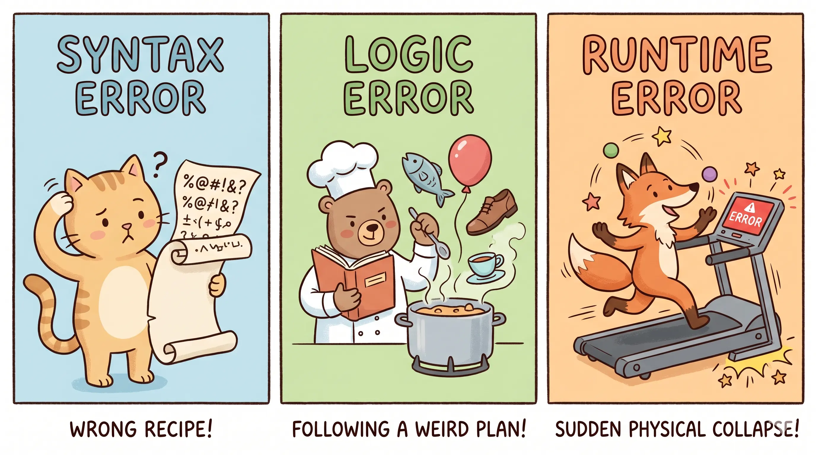 A translator robot encountering different types of problems while trying to communicate.